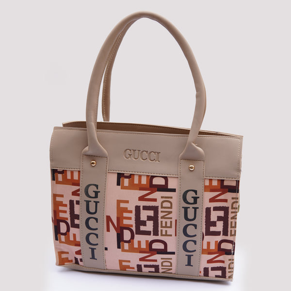 Designer-Inspired Beige Tote Bag with GUCCI & FENDI Print