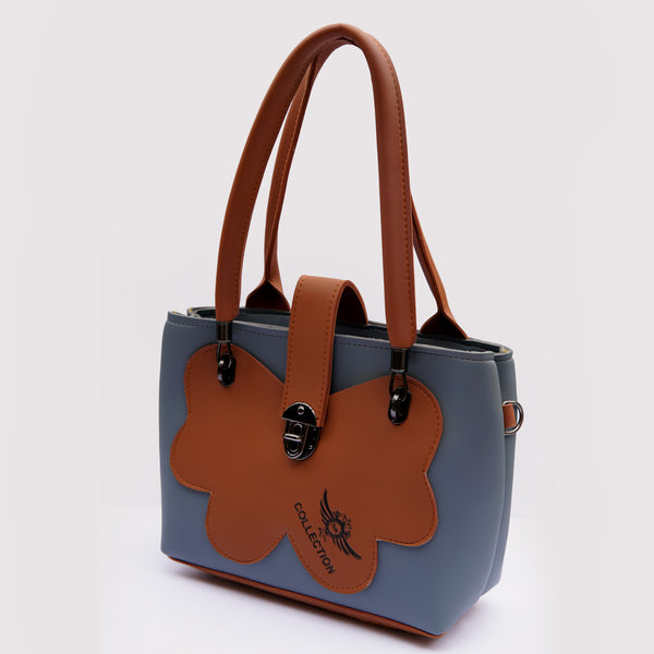 Two-Tone Faux Leather Butterfly Flap Handbag – Blue & Tan
