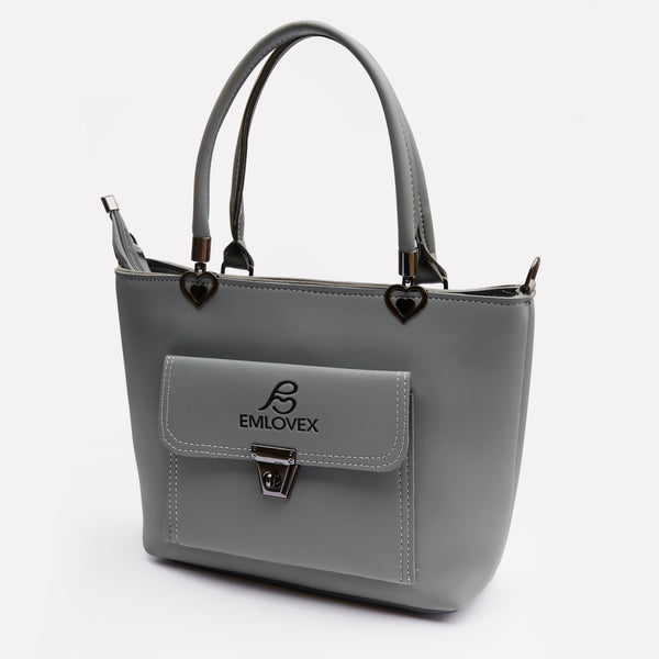 EMLOVEX Gray Faux Leather Handbag with Heart Accents