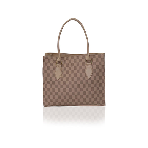 Beige Check Tote Bag