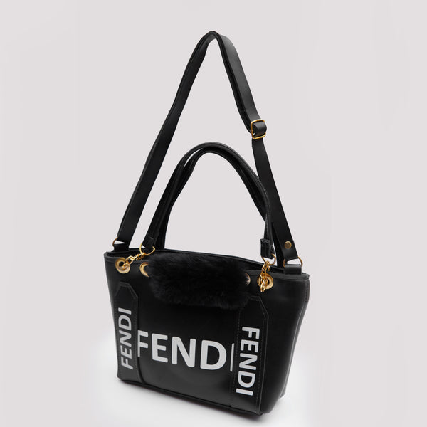 Black Faux Fur Accent Handbag – Fendi Inspired