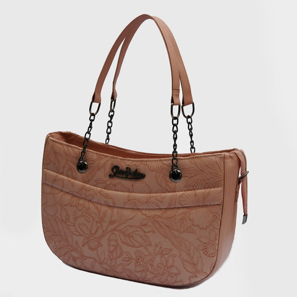 Blush Pink Embossed Floral Shoulder Bag – Signature Collection