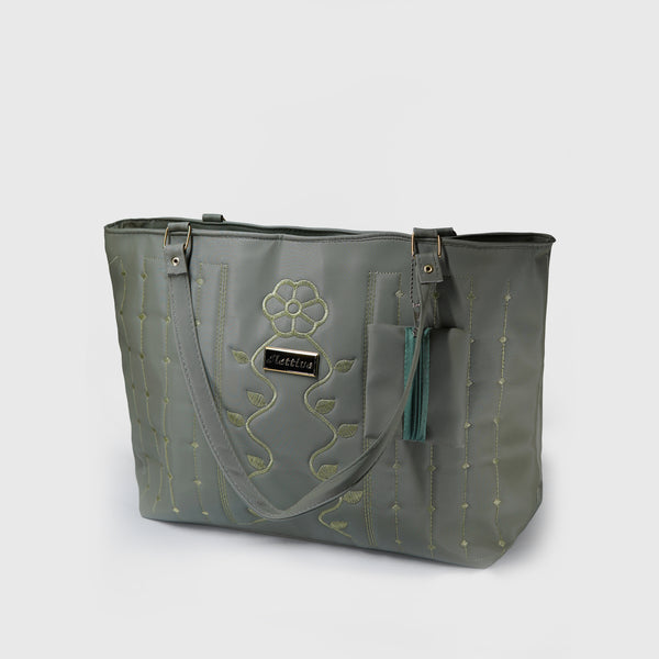 Floral Embroidered Tote – Lettiva Style Green Handbag