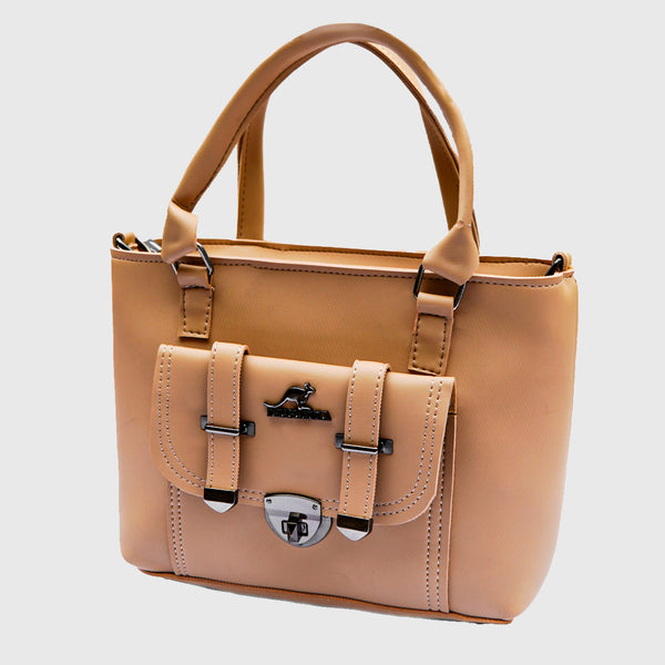Kangaroo Buckle Accent Handbag – Nude Beige