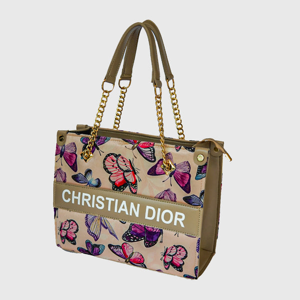 Christian Dior Butterfly Print Handbag – Beige & Multicolor