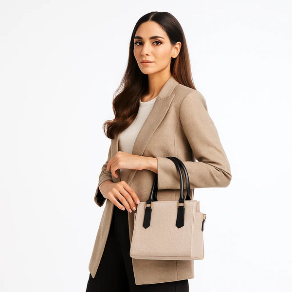 Beige Structured Handbag