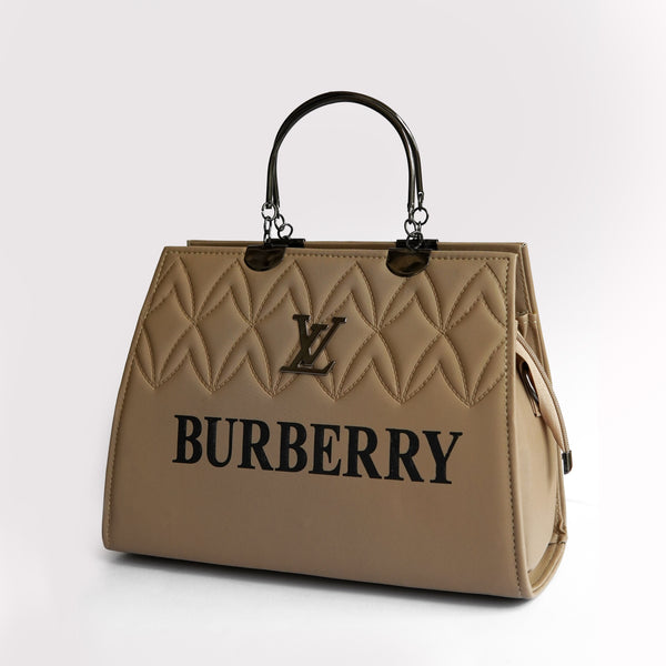 Beige Quilted Handbag with "BURBERRY" & LV Monogram Detail