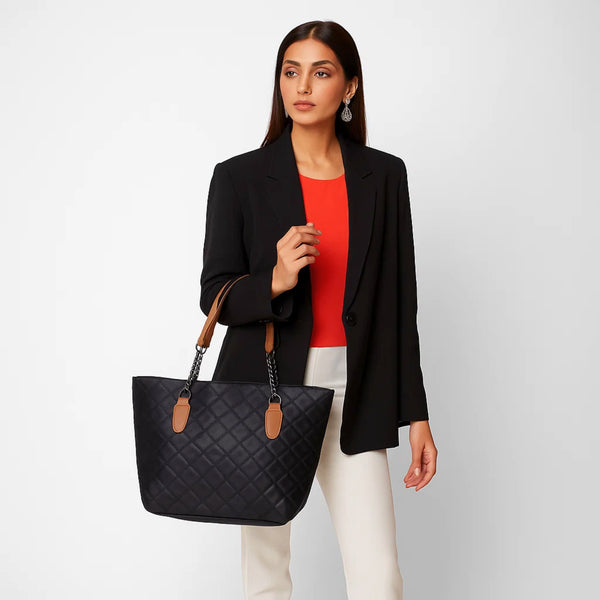 Black Quilted Tote Bag