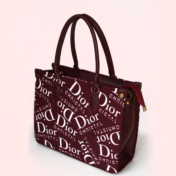 Burgundy "Dior Christal" Print Tote Bag