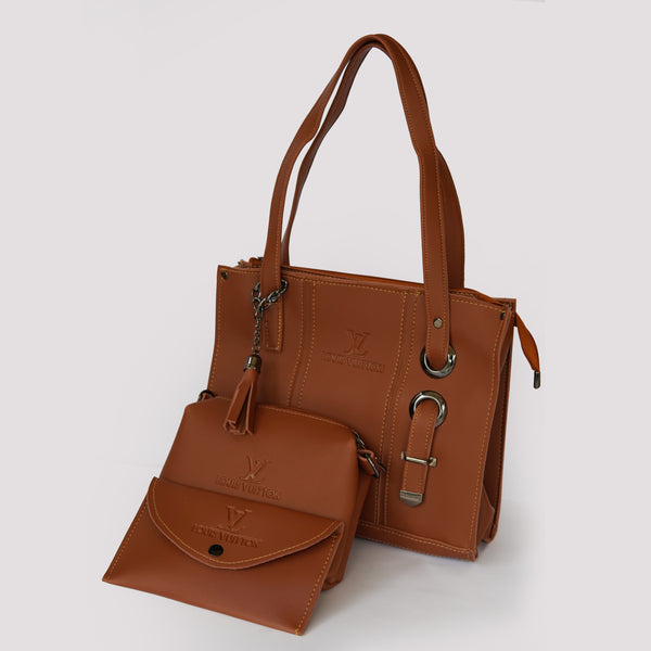 Premium 3-Piece Tan Tote Bag Set with Tassel Accent
