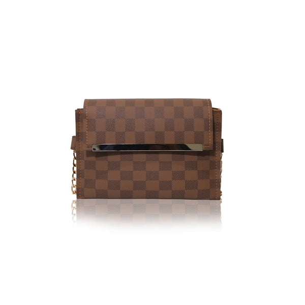 Brown Checkered Clutch